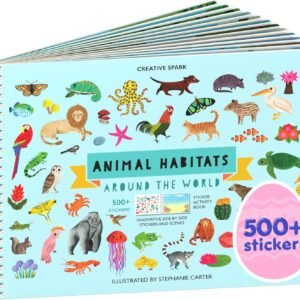 Animals Habitat 500+ Kids Sticker Book by Cupkin Toddler Airplane Travel Activity Coloring and Sticker Book, 12 Coloring Pages + 12 Scenes for Children's of 2-8 Years, Easter Gifts for Kids