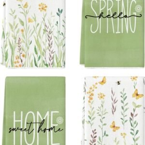 Artoid Mode Flower Home Spring Kitchen Towels Dish Towels, 18x26 Inch Seasonal Decoration Hand Towels Set of 4