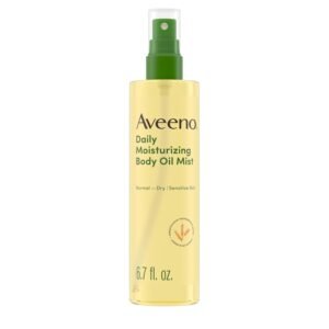 Aveeno Daily Moisturizing Dry Body Oil Mist with Oat & Jojoba Oil for Dry, Rough, Sensitive Skin, Lightweight, Non-Greasy, Body Spray, Paraben, Silicone & Phthalate-Free, 6.7 fl oz