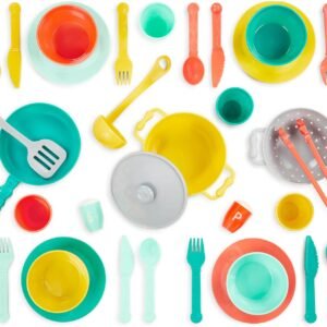 B. toys – Play Kitchen Accessories – Cookware, Dishes, Utensils – 33 Pieces Play Set for Kids – Pretend Play Toys – 3+ Years– Mini Chef Kitchen Set