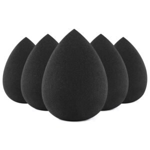 BEAKEY Makeup Sponge Set, 5 Pcs Foundation Blending Sponge, Beauty Sponges Flawless for Liquid, Cream, and Powder, Latex-Free and Vegan Boun Boun Makeup Sponges, Black