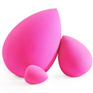 BEAKEY Trio Set Large, Mini and Standard Makeup Sponges with Soft and Bouncy Touch, Beauty Sponges Blender in Rose Pink for Powder, Cream and Liquid Blending