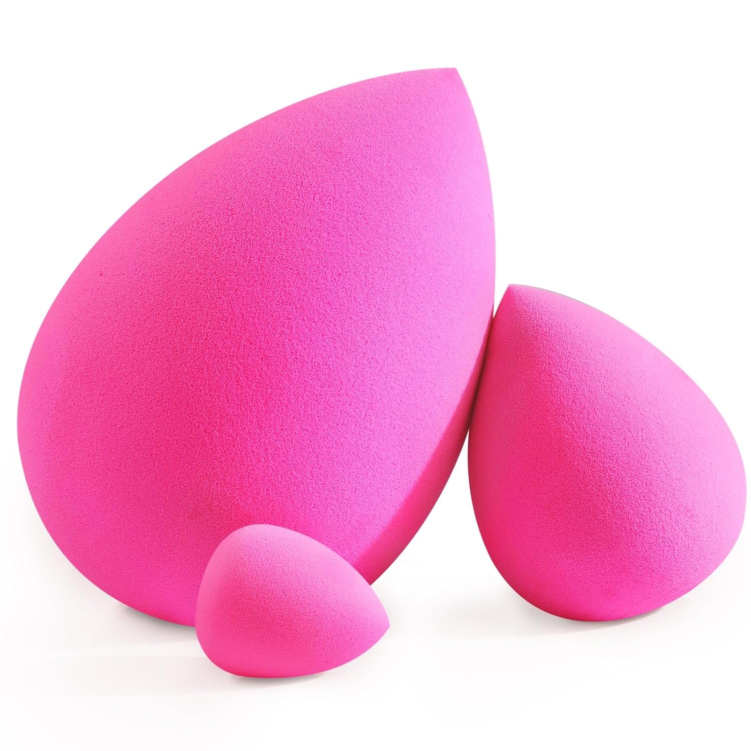BEAKEY Trio Set Large, Mini and Standard Makeup Sponges with Soft and Bouncy Touch, Beauty Sponges Blender in Rose Pink for Powder, Cream and Liquid Blending