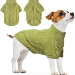 BEAUTYZOO Small Dog Sweater-Dog Sweatshirt Pullover Cable Knit Wear Classic Turtleneck Thick Cold Weather Clothes for Small Dogs, Medium Dogs, Puppies,Green Cable S (Back: 12", Chest: 16", Neck: 10")