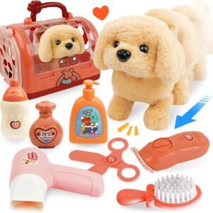 BELLOCHIDDO Dog Toys for Kids - Toddler Girls Toy Interactive Electric Walking Barking Puppy Wagging Tail, with Carrier and Pet Care Playset Accessories, Gifts for 1 2 3 4 5 6+ Year Old