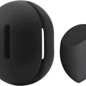 BEZOX Make Up Sponge with Case, Non-Latex Beauty Sponge with Holder of Premium Silicone for Blending Liquid Foundations Cosmetics, Travel Sponge Holder, Soft and Skin-Friendly - Black