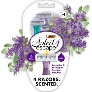 BIC Soleil 4 Escape Scented Women's Disposable Razors With 4 Blades, Comfortable Shave, Lavender & Eucalyptus Scented Handle Shaving Razors for Women, 4 Count