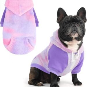 BINGPET Dog Hoodie Sherpa Hooded Sweatshirt Tie Dye, Soft Warm Dog Sweaters for Small Medium Large Dogs, Fuzzy Fleece Dog Clothes Cold Weather Coats Jacket with Neck Zipper and Pocket for Puppy Pet,SM