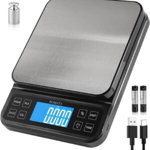 BOMATA Large Kitchen Scale with 0.1g/0.001oz High Precision, 5kg/11lb Bakery Scale with% Percentage Function, USB Rechargeable, Full-View Angle LCD with Backlight, Stainless Steel Pan