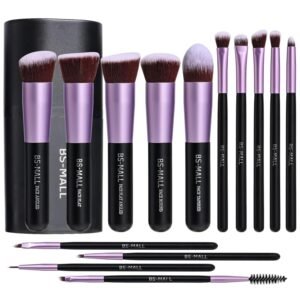 BS-MALL Makeup Brushes Premium Synthetic Foundation Powder Concealers Eye Shadows 14 Pcs Purple for Makeup Beginner or Professional with Travel Case