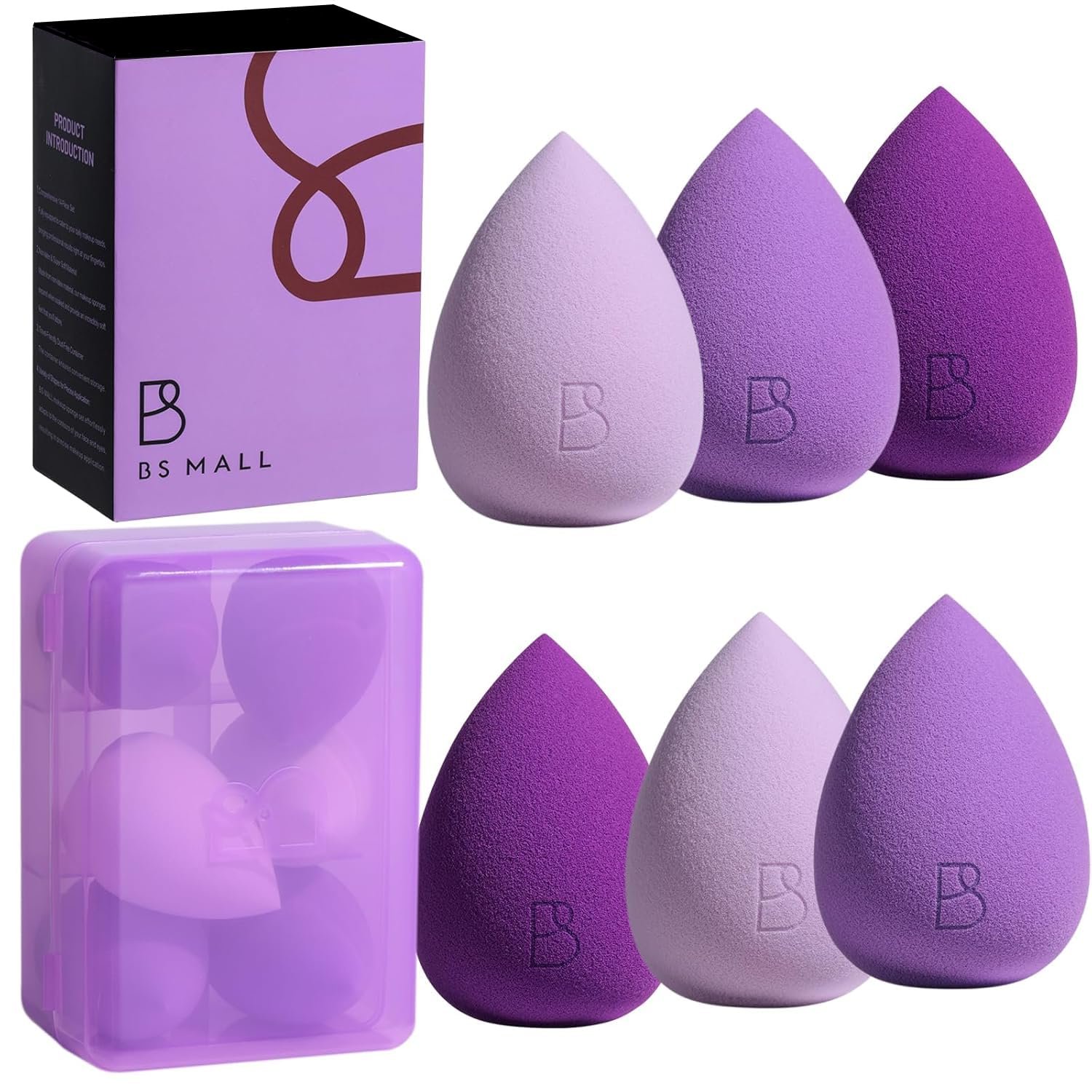 BS-MALL Makeup Sponge Set 6 Pcs – Premium for Flawless Foundation, Powder & Blush Application