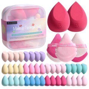 BS-MALL Mini Makeup Sponge Set Professional Triangle Puff 49 Pcs- Pro V3.0 Cloud Technology Material Flawless flow Mini Sponge Set & Triangle Puff With Waterproof Travel Silicone Bag Gift Set