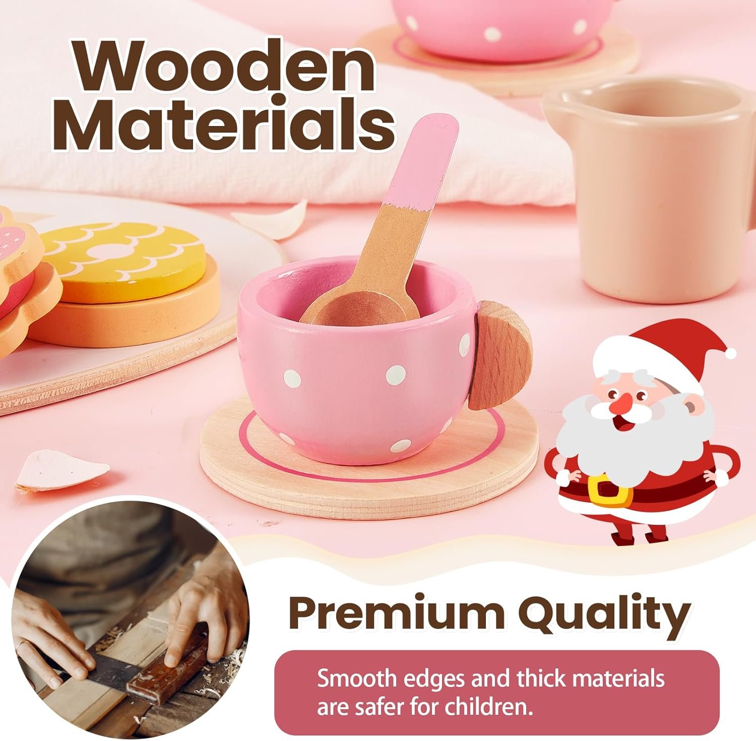 BUYGER Kids Wooden Tea Party Set for Little Girls Toddler Pretend Play Food Kitchen Accessories Princess Birthday Gifts for Ages 3 4 5 Years Old - Image 2