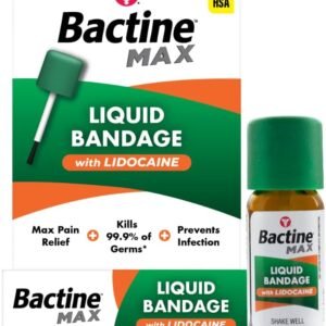 Bactine MAX Liquid Bandage with Lidocaine, Wound Cleaning Solution That Kills 99% of Germs, Covers and Protects Skin, Fast-Drying Protective Seal, 0.30 fl oz