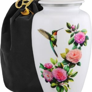 Beautiful Hummingbird Decorative Urn – Unique Camellia Flower Design for Final Resting Place, Adult Human Size(Camellia Flower, Adult)