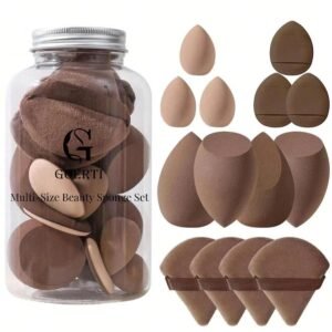 Beauty Blender Sponge Set 14PCS – Multi-Size Makeup Sponges for Foundation, Liquid, Powder - Triangle Puffs, Mini Beauty Blender, Thumb Powder Puff, Reusable & Wet or Dry Use (Brown)