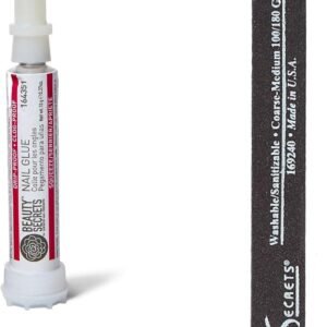 Beauty Secrets Drip & Clog Proof Nail Glue (1 Pack) Bundled with Nail File Black Cushion Medium Coarse 180/100 Grit by Beauty Secrets