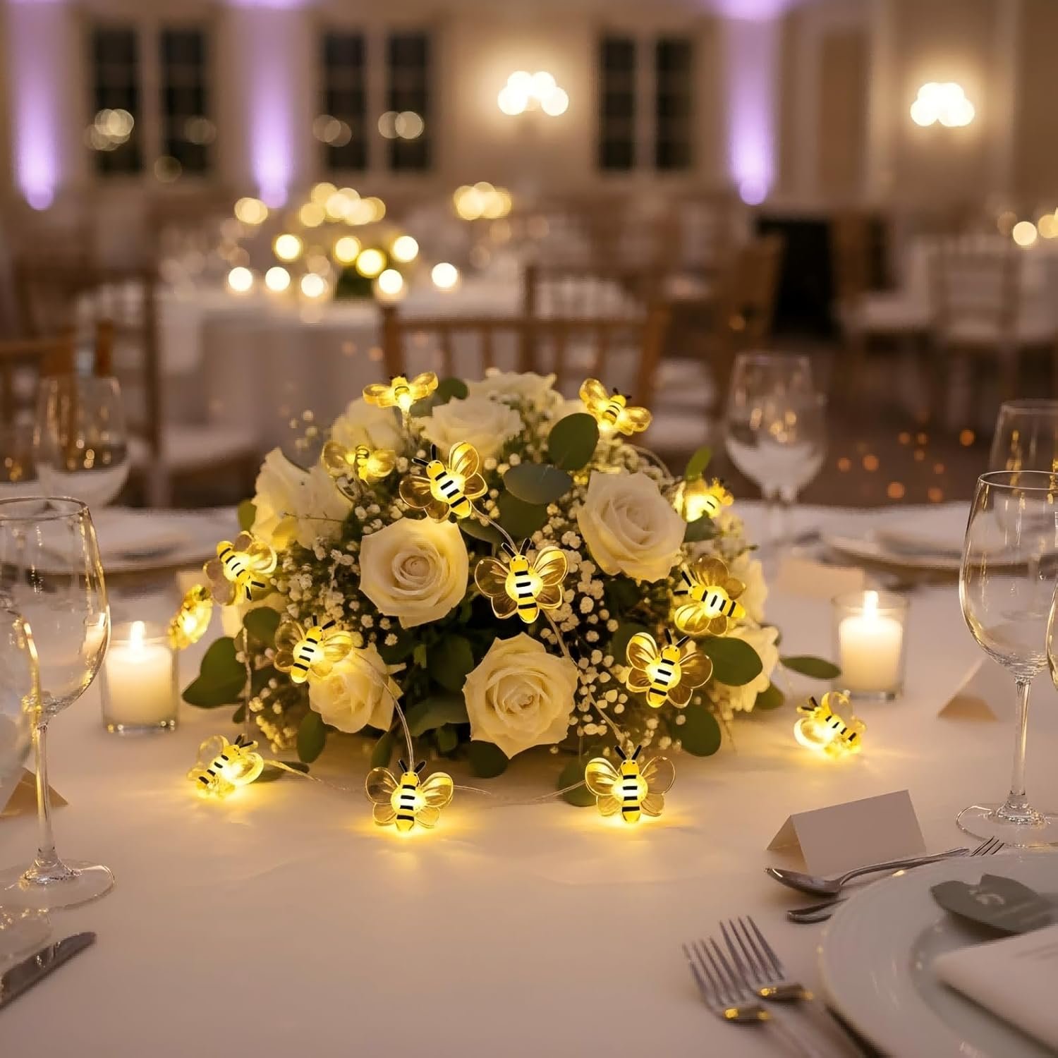 Bee Decor String Lights 10ft String Light with 30pcs Honeybee Shaped Led Bulb Battery Operated Fairy Lights for DIY Indoor Bedroom Party Wedding Patio Christmas - Image 2