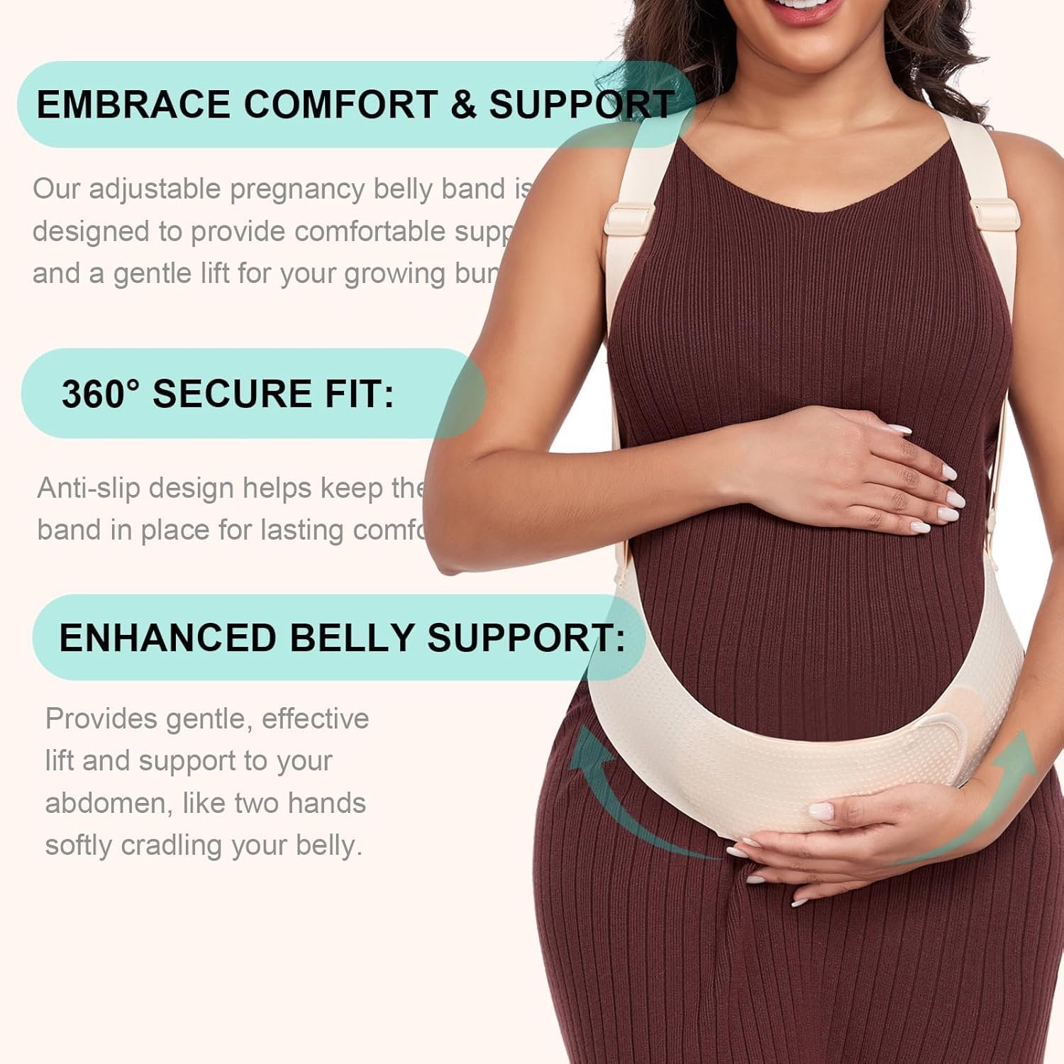 Belly Bands For Pregnant Women Maternity Belt Pregnancy Belly Support Band Adjustable Pregnancy Belt with Back Brace Straps (Beige, Large) - Image 2