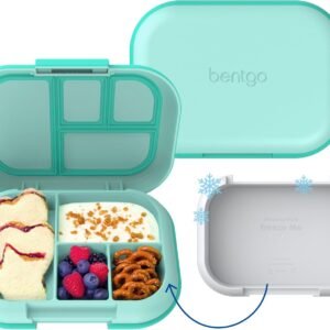 Bentgo Chill Kids Leak-Proof Lunch Box - 4-Compartment Bento Box with Built-In Ice Pack, 3.3 Cup Capacity, PFAS & BPA-Free, Microwave & Dishwasher Safe, Ideal Size for Ages 3 to 7 (Aqua)