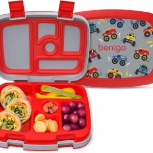 Bentgo Kids Prints Leak-Proof, 5-Compartment Bento-Style Kids Lunch Box - Ideal Portion Sizes for Ages 3-7, Durable, Drop-Proof, Dishwasher Safe, & PFAS & BPA-Free Materials (Trucks)