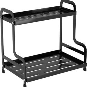 Bokelai 2 Tier Coffee Bar Organizer and Accessories Storage Countertop Shelf for Kitchen Coffee Station Organizer Mug Holder Coffee Condiment Storage Rack Black