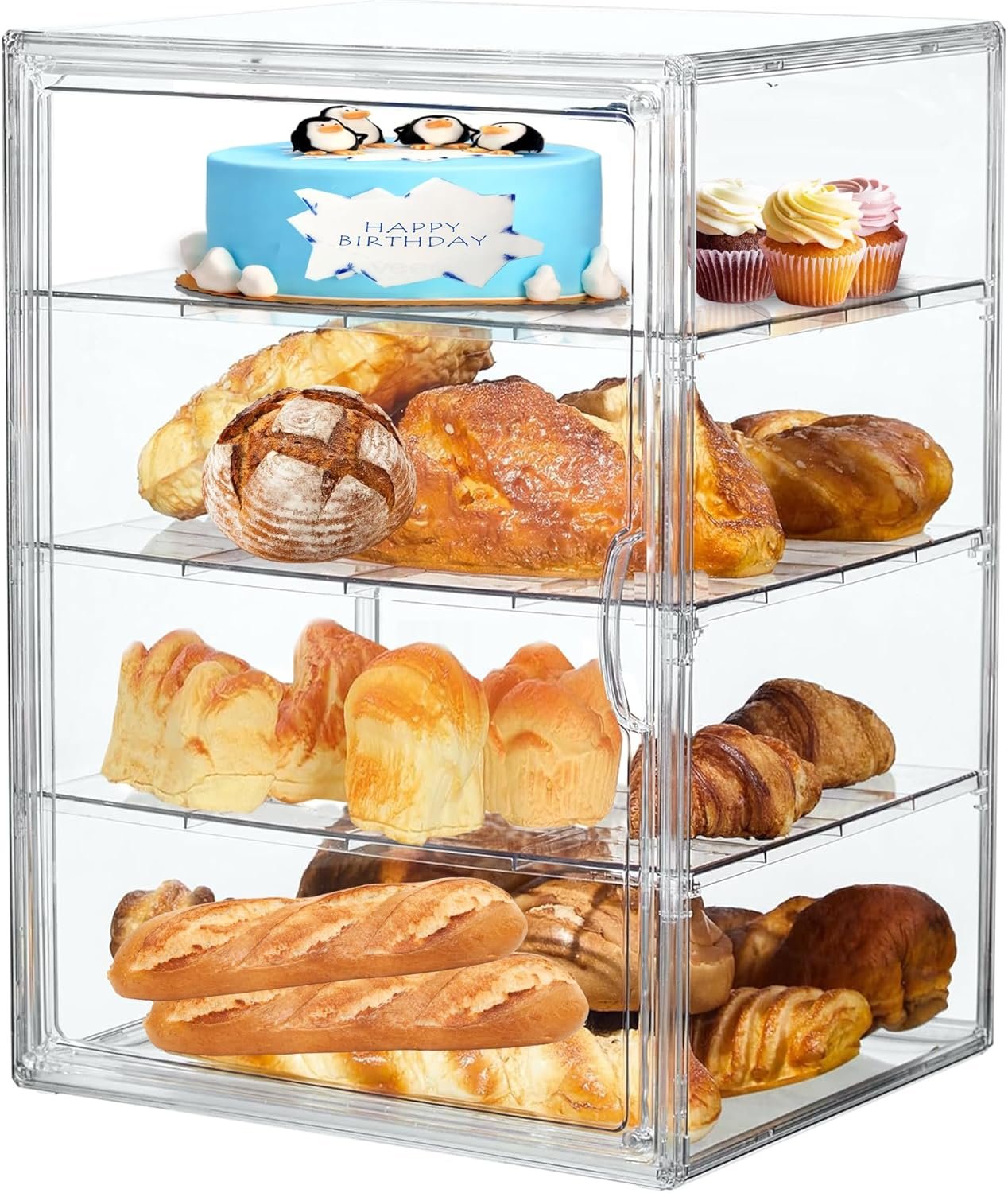 Bread Box,Large Bread Boxs for Kitchen Countertop - 4 Layers Adjustable Bread Storage Container,Clear Boxes for Kitchen Counter, Breads Box Airtight,Bread Holder,Perfect for Bagel Muffins(transparent)
