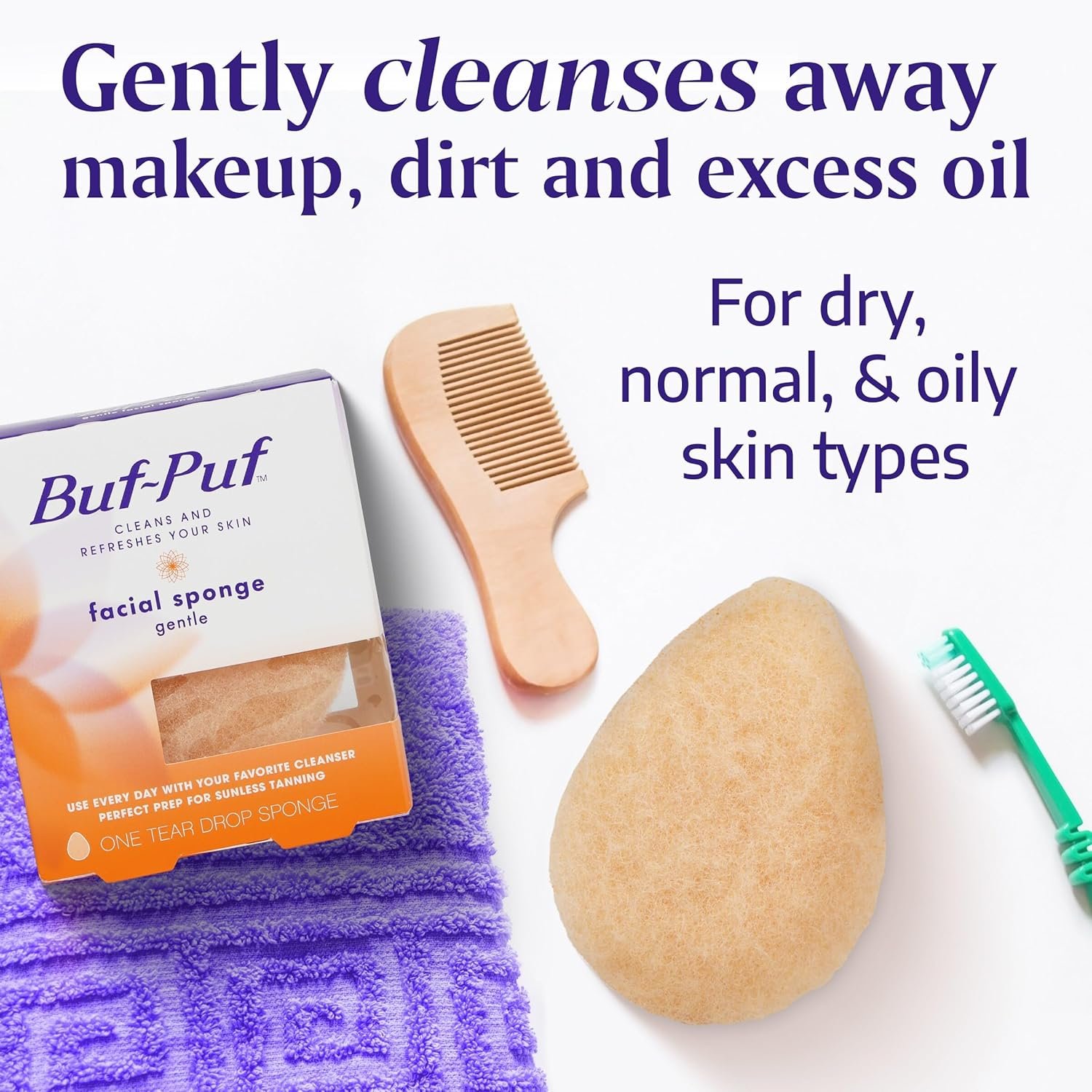 Buf-Puf Gentle Facial Sponge, Dermatologist Developed, Removes Deep Down Dirt & Makeup That Causes Breakouts and Blackheads, Reusable, Exfoliating, 1 Count - Image 2