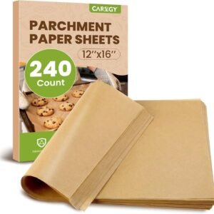 CAREGY 240Pcs Unbleached Parchment Paper Sheets, 12 x 16 Inch,Precut Non-Stick Parchment Paper for Baking,Cooking, Grilling, Air Fryer and Steaming,Fit for Half Sheet Pans