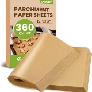 CAREGY 360Pcs Unbleached Parchment Paper Sheets, 12 x 16 Inch,Precut Non-Stick Parchment Paper for Baking,Cooking, Grilling, Air Fryer and Steaming,Fit for Half Sheet Pans