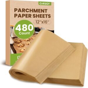 CAREGY 480Pcs Unbleached Parchment Paper Sheets, 12 x 16 Inch,Precut Non-Stick Parchment Paper for Baking,Cooking, Grilling, Air Fryer and Steaming,Fit for Half Sheet Pans