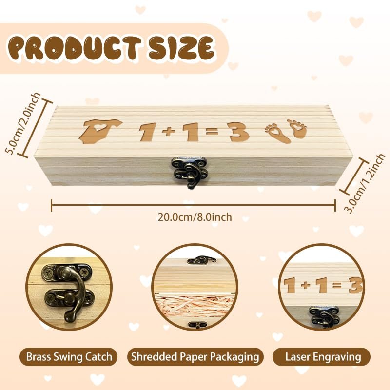CHGCRAFT Baby Cloth Pregnancy Test Souvenir Box Feet Wooden Pregnancy Announcement Keepsake Box with Raffia Ribbon and Lock Announcement Gifts for Dad Husband, 8x2x1.2inch - Image 2
