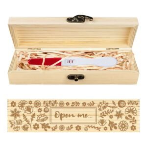 CHGCRAFT Pregnancy Test Keepsake Box Artistic Flowers Wooden Pregnancy Announcement Gifts Box with Raffia Ribbon and Lock Announcement Gifts for Dad Husband, 8x2x1.2inch