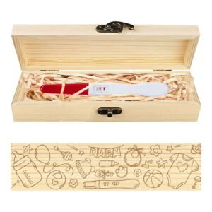 CHGCRAFT Pregnancy Test Keepsake Box Balloons Cartoon Element Wooden Pregnancy Announcement Gifts Box with Raffia Ribbon and Lock Announcement Gifts for Dad Husband, 8x2x1.2inch