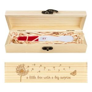 CHGCRAFT Pregnancy Test Keepsake Box Butterfly Dandelion Wooden Pregnancy Announcement Gifts Box with Raffia Ribbon and Lock Wooden Keepsake Box Announcement Gifts for Dad Husband, 8x2x1.2inch