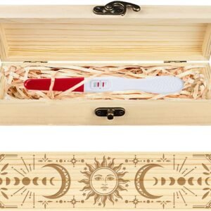 CHGCRAFT Tarot Divination Pregnancy Test Souvenir Box Sun and Moon Wooden Pregnancy Announcement Keepsake Box with Raffia Ribbon and Lock Announcement Gifts for Dad Husband, 8x2x1.2inch
