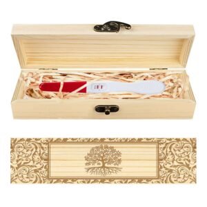 CHGCRAFT Tree of Life Pregnancy Test Souvenir Box Vintage Border Wooden Pregnancy Announcement Keepsake Box with Raffia Ribbon and Lock Announcement Gifts for Dad Husband, 8x2x1.2inch