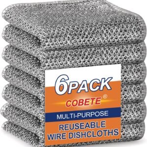 COBETE Non Scratch Wire Dishcloth,Double-Layer Wire Dishwashing Rags for Wet and Dry,Wire Miracle Cleaning Towels and Dish Cloths Multipurpose for Washing Dishes,Cookware, Sinks,Stove Tops,Pack of 6