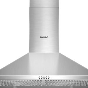 COMFEE' CVP30W6AST Ducted Pyramid Range 450 CFM Stainless Steel Wall Mount Vent Hood with 3 Speed Exhaust Fan, 5-Layer Aluminum Permanent Filters, Two LED Lights, Convertible to Ductless, 30 inches