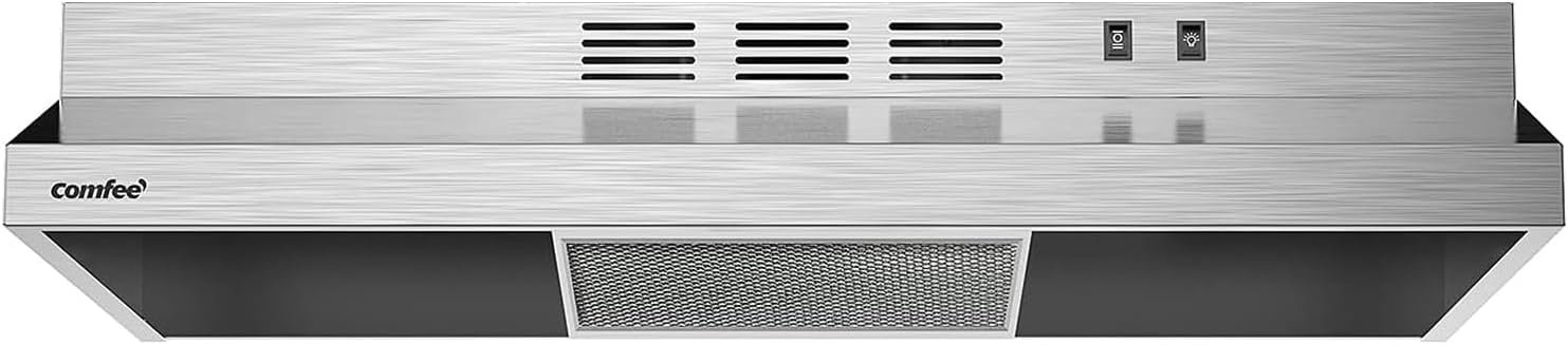 COMFEE' CVU30W2AST Range Hood 30 Inch Ducted Ductless Vent Hood Durable Stainless Steel Kitchen Hood for Under Cabinet with 2 Reusable Filter, 200 CFM, 2 Speed Exhaust Fan Silver