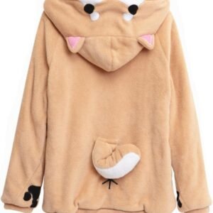 CORIRESHA Cute Coral Velvet Long Sleeve Shiba Inu Dog Embroidery Home Wear Hoodie for Women