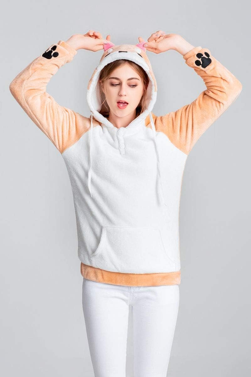 CORIRESHA Cute Coral Velvet Long Sleeve Shiba Inu Dog Embroidery Home Wear Hoodie for Women - Image 2