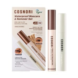 COSNORI Waterproof Mascara & Remover Set 02 Cozy Brown - Ultra-Strong Waterproof Mascara with Gentle Eye Makeup Remover, Smudge-Proof & Easy Cleansing Duo (02 Cozy Brown + Mascara Remover)