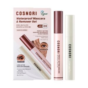 COSNORI Waterproof Mascara & Remover Set 03 Rosy Brown - Ultra-Strong Waterproof Mascara with Gentle Eye Makeup Remover, Smudge-Proof & Easy Cleansing Duo (03 Rosy Brown + Mascara Remover)