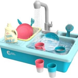 CUTE STONE Color Changing Kitchen Sink Toys, Children Electric Dishwasher Playing Toy with Running Water, Upgraded Faucet, Automatic Water Cycle System Play House Pretend Role Play Toys for Boys Girls