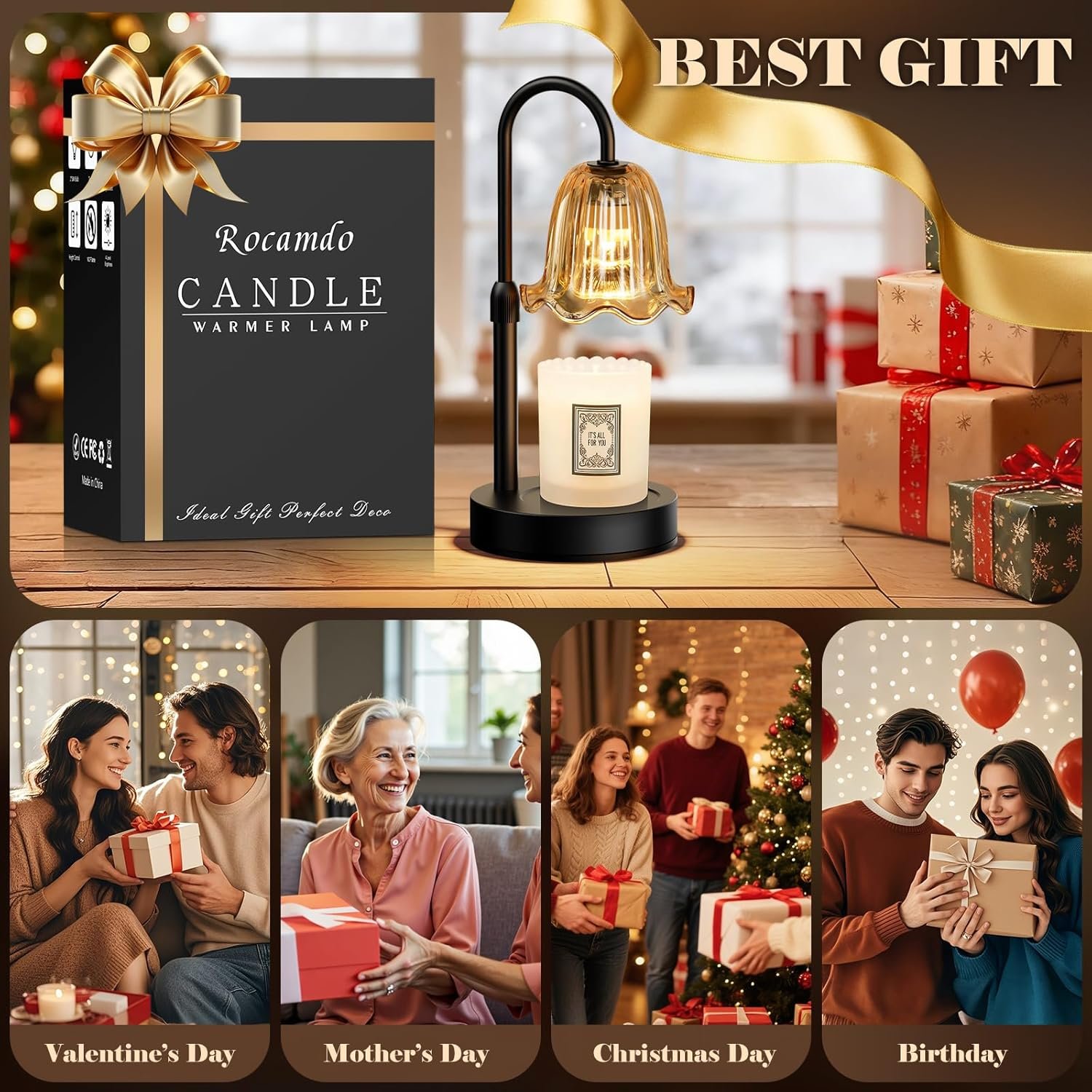 Candle Warmer Lamp with Timer, Birthday for Women Mom, House Warming Gifts Modern Farmhouse Home Decor, Dimmable Wax Melt Warmer for Jar Candles with 2 Bulbs (Amber) - Image 2