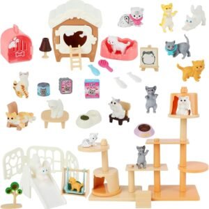 Cat Figures Playset Toy 40 Pack Pet Pretend Play Toys Realistic Cat Figurines Toys Plastic Cat Care Role Play Educational Learning Playset Home Party Supplies Cake Toppers (cat)