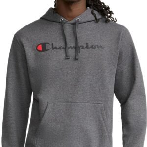 Champion Men's Pullover Fleece Hoodie, Standard Fit, Midweight, Script Logo, Available in Regular and Big & Tall