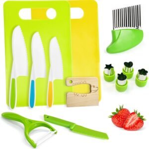 Chanking 13 Pieces Kids Safe Knife Set for Real Cooking Child-Friendly Plastic Chef Tools Montessori Kitchen Toys for Toddlers Birthday Gifts for Boys and Girls Ages 4+ (A)