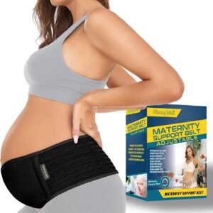 ChongErfei Pregnancy Belly Band Maternity Belt Back Support Abdominal Binder Back Brace - Relieve Back, Pelvic, Hip Pain for Pregnancy Recovery(Black,One Size)